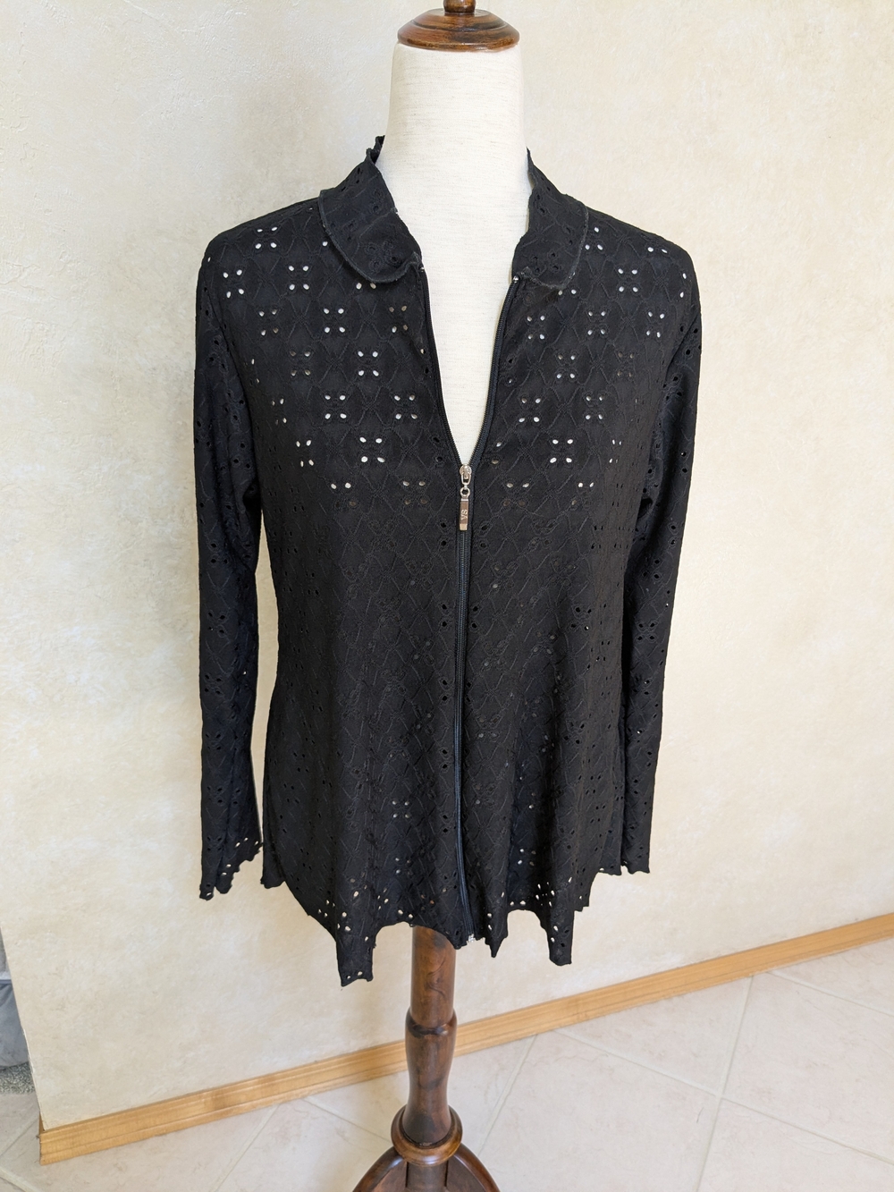 Black Eyelet Zip-Front Lightweight Jacket